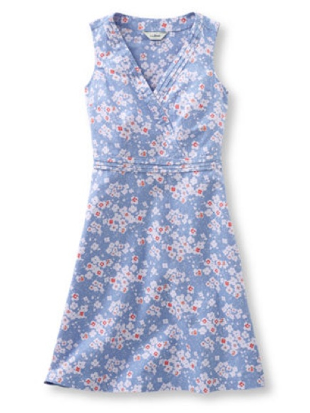 L.L. Bean blue floral sleeveless linen-blend dress faux wrap